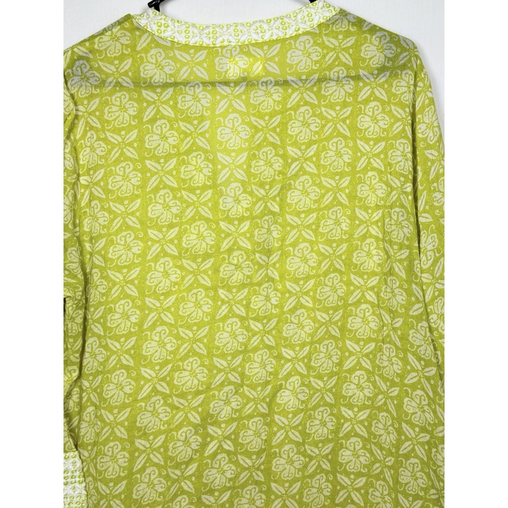 Sigrid Olsen Lime Green Embroidered Cotton Tunic Top XL Boho Coastal - Picture 8 of 9